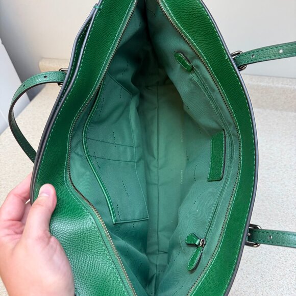 NWOT Coach Green Crossgrain Leather Turnlock Tote Bag - Picture 6 of 7